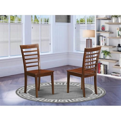 MLC-MAH-W Milan Kitchen Dining Chairs - Ladder Back Solid Wood Seat Chairs, Set of 2, Mahogany