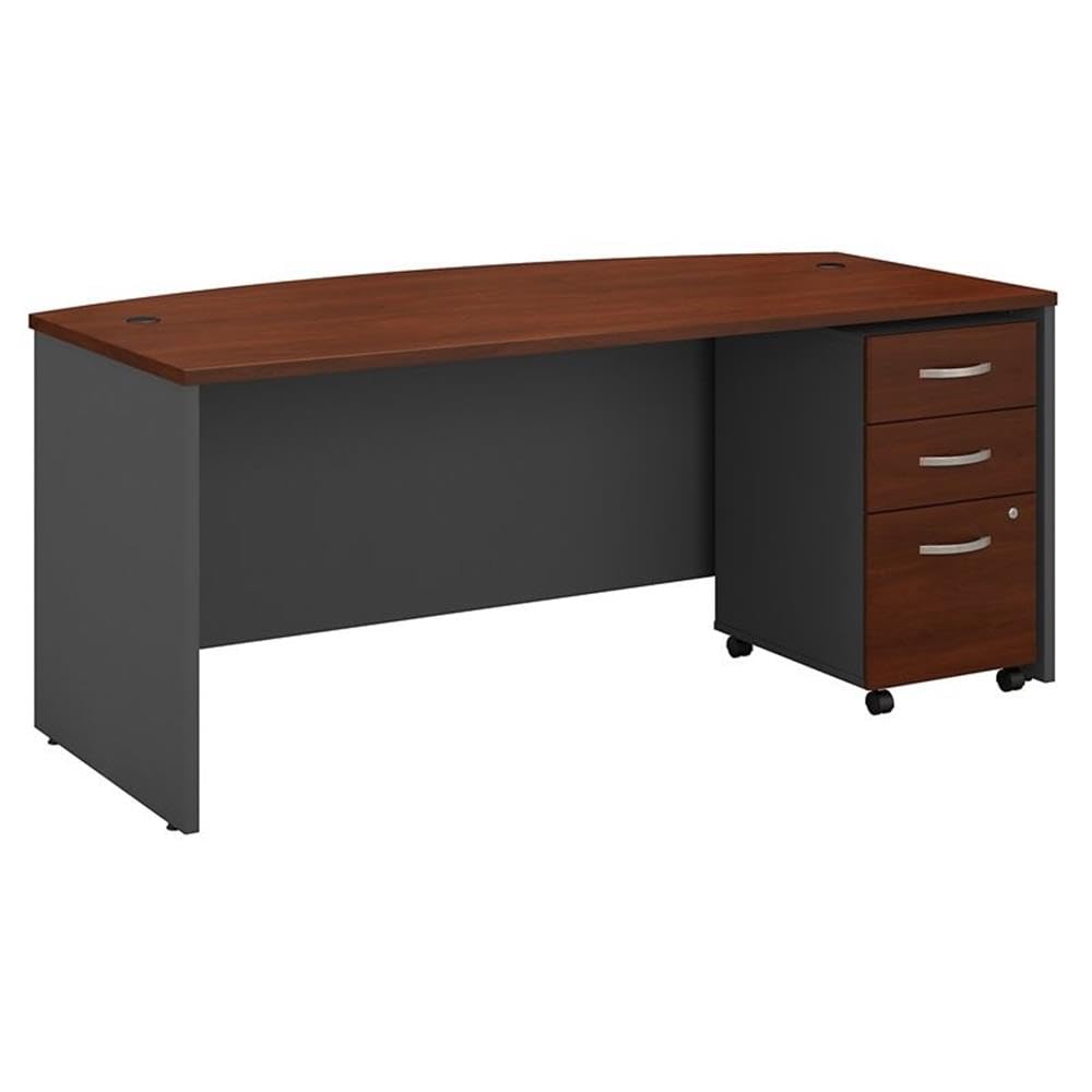 Bush Business Furniture Series C 72W x 36D Bow Front Desk with Mobile File Cabinet in Hansen Cherry