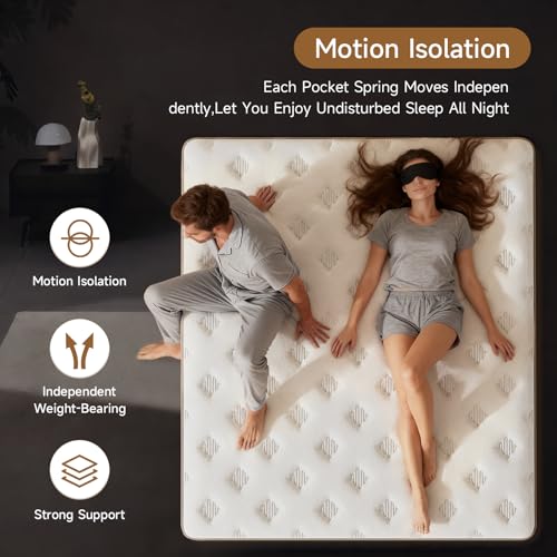 12 Inch Queen Mattress - Mattress Hybrid Cooling Gel Memory Foam & Pocket Coils,Medium Firm Mattress in a Box for Ergonomic Spinal Support,Motion Isolation & Edge Support for Side & Back Sleepers