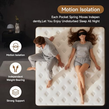 12 Inch Queen Mattress - Mattress Hybrid Cooling Gel Memory Foam & Pocket Coils,Medium Firm Mattress in a Box for Ergonomic Spinal Support,Motion Isolation & Edge Support for Side & Back Sleepers
