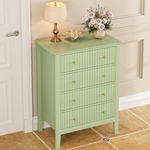 Night Stand, Fluted 4 Drawer Wide Farmhouse Nightstand with Gold Handle, view 6