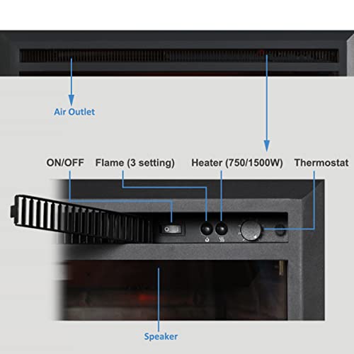 Western Electric Fireplace Insert with Fire Crackling Sound, Remote Control, 750/1500W, Black, 29 59/64 Inches Wide, 23 3/16 Inches High