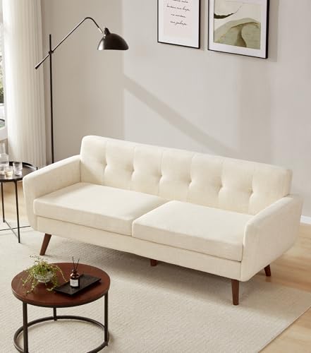 77.2" W Linen Sofa Couch, Mid Century Modern Decor Loveseat Couches for Living Room, Button Tufted Upholstered Small Couch for Bedroom, Solid, and Easy to Install Love Seats Furniture, Beige
