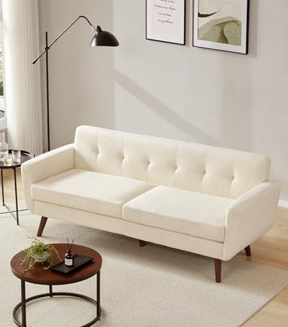 77.2" W Linen Sofa Couch, Mid Century Modern Decor Loveseat Couches for Living Room, Button Tufted Upholstered Small Couch for Bedroom, Solid, and Easy to Install Love Seats Furniture, Beige