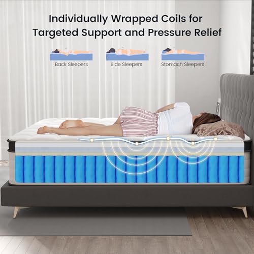 14 Inch Queen Mattress, Medium Firm Hybrid Pocket Spring Bed, view 6