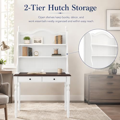 Vintage Writing Desk with Hutch, Drawers and Storage Shelves, view 8