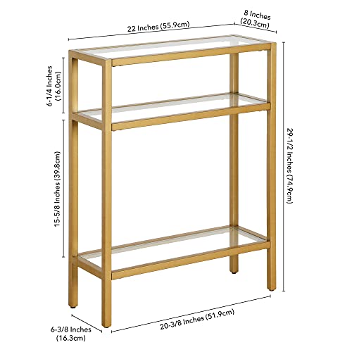 22" Wide Rectangular Console Table in Brass, Entryway Table, Accent Table for Living Room, Hallway | Industrial-style console table with open shelving and durable metal frame for living rooms, entryways, or offices