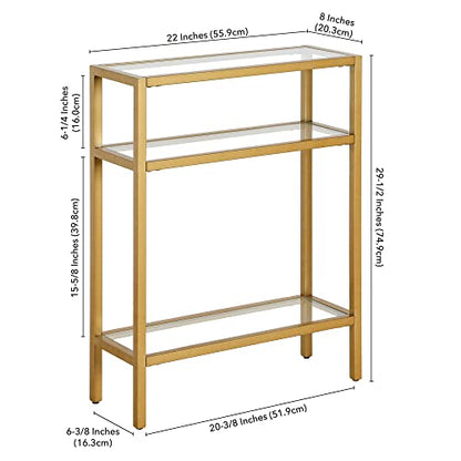 22" Wide Rectangular Console Table in Brass, Entryway Table, Accent Table for Living Room, Hallway | Industrial-style console table with open shelving and durable metal frame for living rooms, entryways, or offices