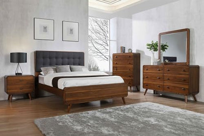 Coaster Home Furnishings Robyn Contemporary 5-Piece Bedroom Set Fabric Upholstered Eastern King Size Panel Bed Frame 53-inch Headboard Dark Walnut 205131KE-S5