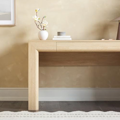 Amira Modern MDF Waterfall Writing Desk with a Built-in Storage Drawer, 52 Inch, Light Ash