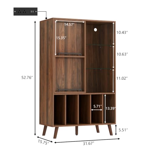 Large Record Player Stand w/Power Outlet & LED Lights, Holds Up 350+ Albums, view 3