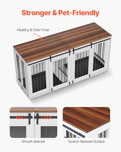 72"Dog Crate Furniture for 2 Dogs,Double Dog Crate Furniture with Double Sliding Doors,Large Dog Crate TV Stand with Removable Tray,Steel Frame Double Dog Crate for Small,Medium,Large Dogs White