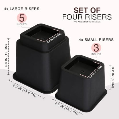 Adjustable Bed Risers 3 & 5 Inch, Black, 36-Pack, view 3