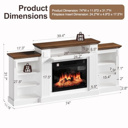 Electric Fireplace TV Stand with Mantel - 72" LED Fire Place, view 3