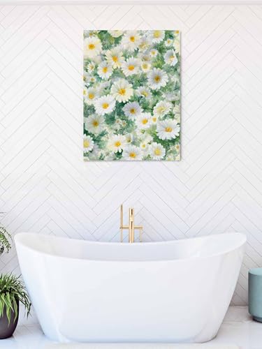 NuYeBiofx Spring Watercolor Daisy Flower Canvas Wall Art Prints,48"x32" Framed Picture Artwork Blossom Floral Oil Painting Art Printed Canvas Oil Painting for Living Room Bedroom Office,Ready to Hang