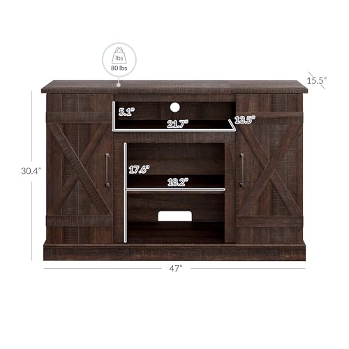 Industrial 47 Inch Rustic Wood TV Stand & Media Entertainment Center Console Table for TVs up to 50 Inch with Open Storage Shelves & Cabinets - Veropeso (Espresso)
