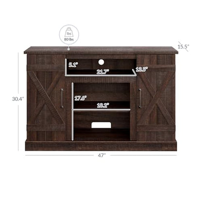 Industrial 47 Inch Rustic Wood TV Stand & Media Entertainment Center Console Table for TVs up to 50 Inch with Open Storage Shelves & Cabinets - Veropeso (Espresso)