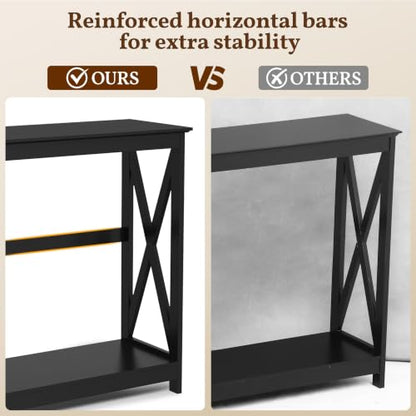 Narrow Black Entryway Console Table, 2-Tier X-Frame Storage Shelf, view 7