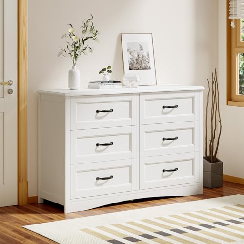 47" 6 Drawer Dresser, White Wide Chest of Drawers for Bedroom, view 5