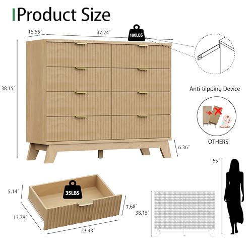 Fluted Dresser for Bedroom with 8 Drawers, view 3