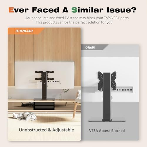 Universal Swivel TV Stand/Base Table Top TV Stand for 13 to 39 inch TVs with 100 Degree Swivel, 4 Level Height Adjustable, Heavy Duty Tempered Glass Base, Holds up to 88lbs, HT07B-002