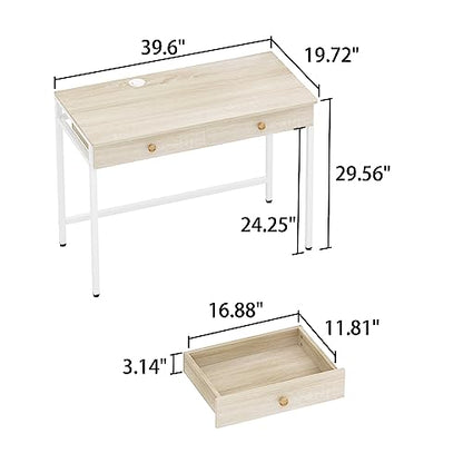 Computer Desk with Drawers, Home Office Desk for Writing, Studying, and Gaming - Sturdy and Spacious Workstation for PC and Laptop(Beige)