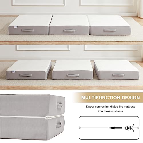 Folding Mattress, 6 Inch Memory Foam Tri-fold Mattress with Breathable & Washable Bamboo Fiber Fabric Cover, Foldable Floor Guest Bed for Camping, Road Trip, Twin