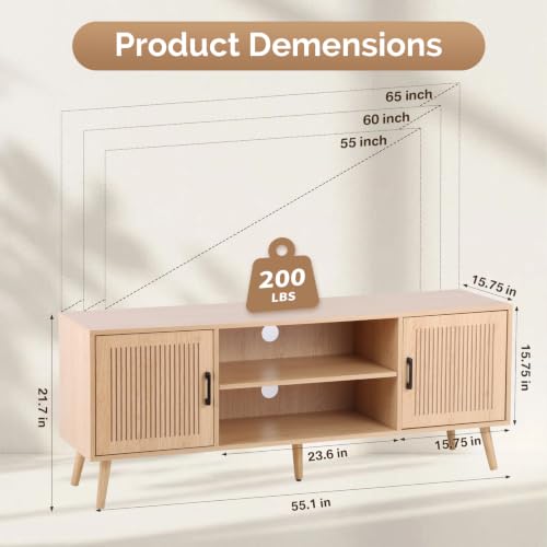 Modern Oak TV Stand with Storage, view 3