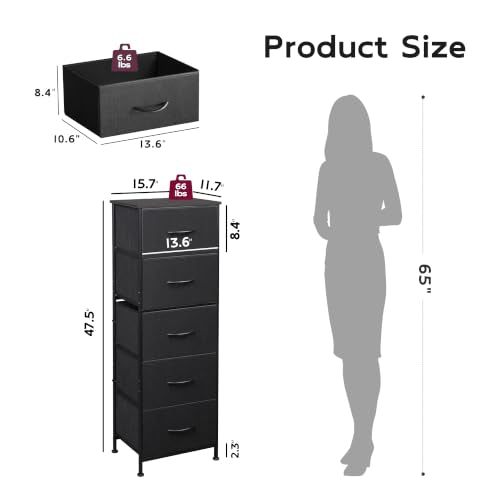 Tall Dresser for Bedroom, 5 Drawer Dresser, Charcoal Black, view 4