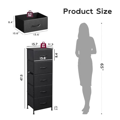 Tall Dresser for Bedroom, 5 Drawer Dresser, Charcoal Black, view 4