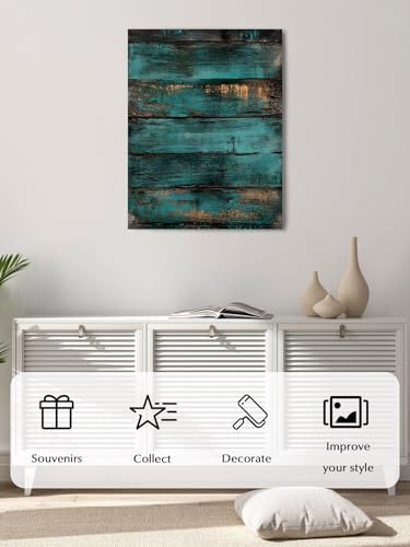 NuYeBiofx Farm Vintage Teal Wood Grain Canvas Wall Art Prints,48"x32" Framed Picture Artwork Rustic Wooden Plank Printed Canvas Oil Painting for Living Room Bedroom Office,Ready to Hang