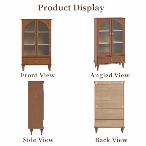 52" Farmhouse Sideboard Cabinet with Arched Glass Doors & Drawer, view 4