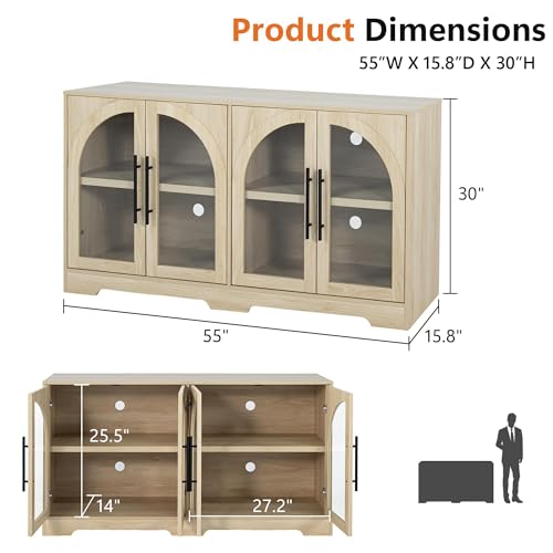 55" Sideboard Buffet Cabinet with Glass Doors, view 3