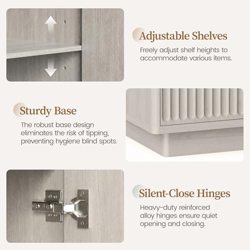 55" Fluted Buffet Cabinet with Storage, Modern Credenza, Greige, view 4