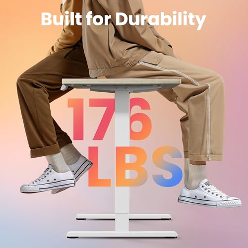 32x19 Inch Small Electric Standing Desk, Adjustable, Light Walnut, view 6