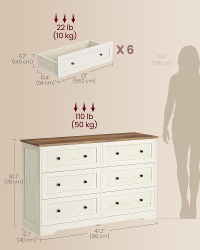 6-Drawer Dresser, Chest of Drawers, 47.2 x 15.7 x 30.7 in, view 3