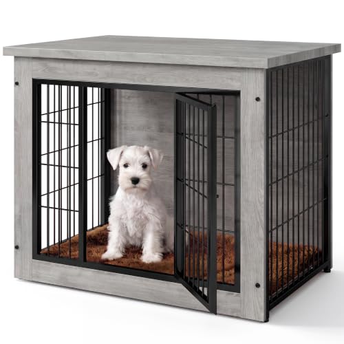 3-in-1 Wooden Dog Crate Furniture, Side Table & Kennel with Cushion, view 2