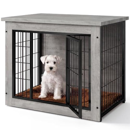 3-in-1 Wooden Dog Crate Furniture, Side Table & Kennel with Cushion, view 2