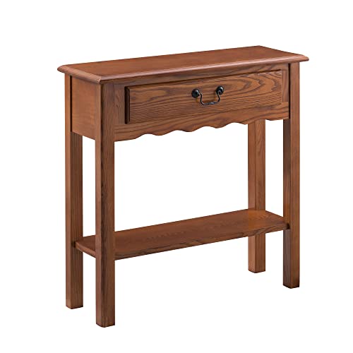 Wave Console Table, Solid Wood, with Drawer, for Entryways, Hallways, and Living Rooms, Medium Oak, 9021-MED