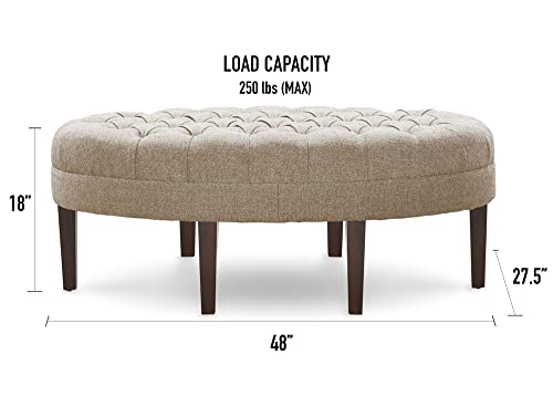 Martin Oval Surfboard Tufted Cocktail Ottoman Soft Fabric, All Foam, Wood Frame Modern Coffee Table Living Room Lounge Furniture, Linen, 48"W x 27.5"D x 18"H