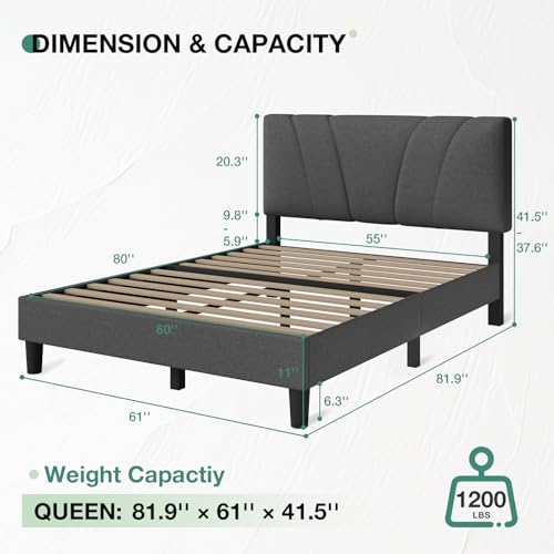 Queen Size Bed Frame Upholstered Queen Bed Frame with 3-Height Adjustable, view 3