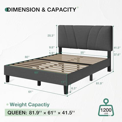 Queen Size Bed Frame Upholstered Queen Bed Frame with 3-Height Adjustable, view 3