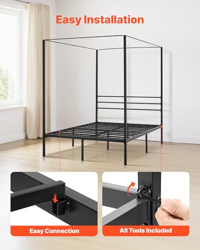 Canopy Bed Frame Full Size, Metal Canopy Bed with Four Posters Design, view 7