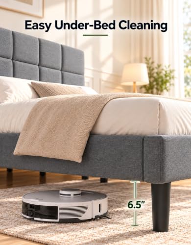 Queen Size Bed Frame with Headboard, Modern Bed Frame, Gray, view 7