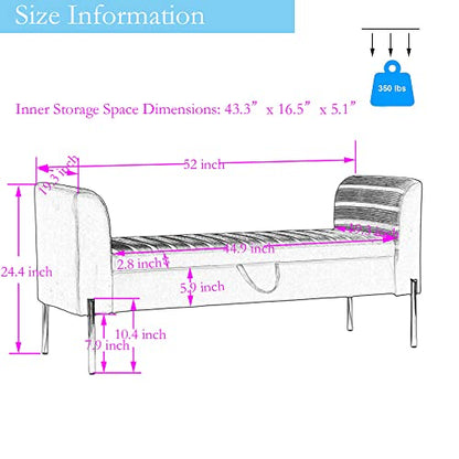 Storage Bench,Upholstered Storage Ottoman Bench,Modern Bed Bench Entryway Bench with Gold Legs for Bedroom Living Room Blue