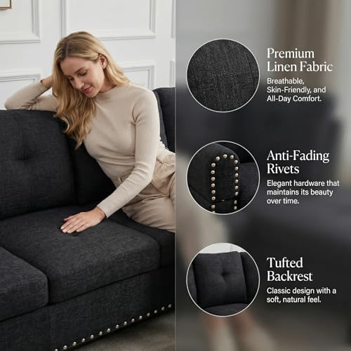 97.5" L Shaped Couch Set, Modular Sectional Couches for Living Room with Storage Ottoman, 4 Seat Home Sofa Living Room Furniture Sets with Chaise for Apartment Office (Linen, Dark Grey)