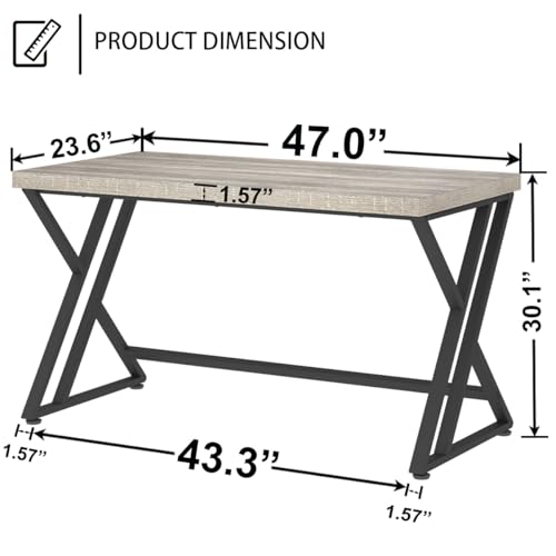 Grey Modern Computer Office Desk Metal & Wood Writing Desks 47 Inch, view 3