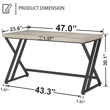 Grey Modern Computer Office Desk Metal & Wood Writing Desks 47 Inch, view 3