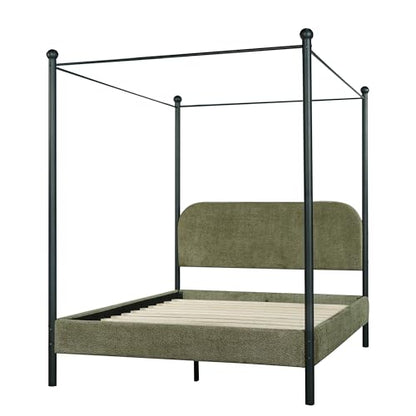Queen Size Upholstered Canopy Bed Frame with Boucle Fabric, view 8