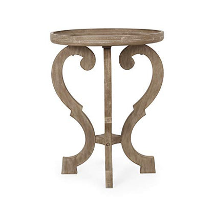 Natural French country accent table with round top, view 7